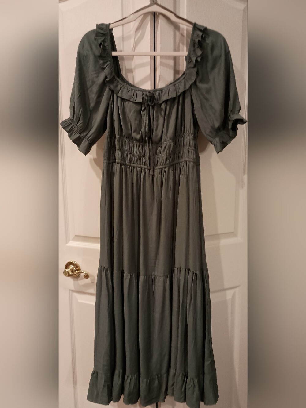 Olive Green Off-Shoulder Maxi Dress - Picture 1 of 12